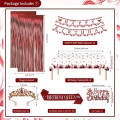 Burgundy Rose Gold Birthday Decorations with Happy Birthday Banner, Balloons,…