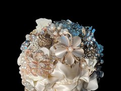 Handmade Bridal Brooch Bouquet Champagne Ivory Pearls Rhinestone Wedding