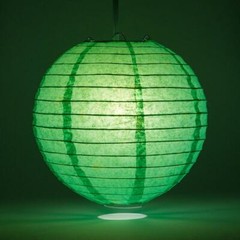 12″ Emerald Green Round Paper Lantern, Even Ribbing, Hanging Decoration