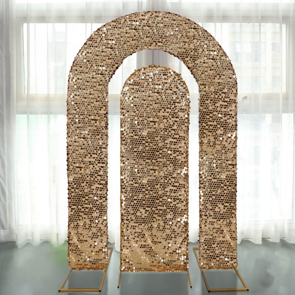 2 GOLD Big Sequin Wedding Arch Backdrop Stand Covers Wedding Events Party