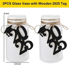 Graduation Decorations Class of 2025 2PCS Glass Mason Jars with 2025 Wooden T…