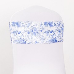 5 White Blue Floral Print Satin Chair Sashes Party Events Reception Decorations