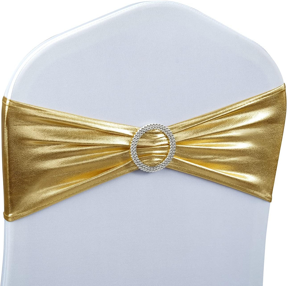 50PCS Metallic Gold Spandex Chair Sashes with Buckle for Weddings & Events