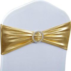 50PCS Metallic Gold Spandex Chair Sashes with Buckle for Weddings & Events