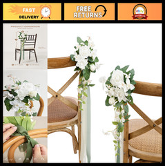 8pcs Wedding Aisle Pew Flowers Chair Decorations – White & Sage Green Arrangemen