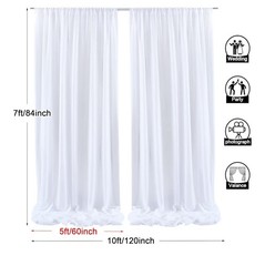 White Chiffon Wedding Backdrop Curtain 10ft x 7ft Wrinkle-Free Set of 2