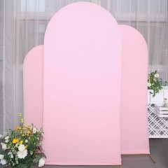 3 PINK Matte Fitted Spandex Round Top Arch Backdrop STAND COVERS Set Events