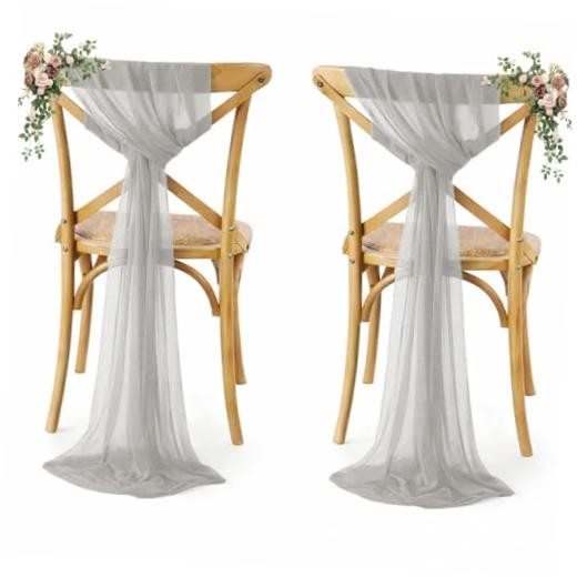 Pack of 50 Chiffon Chair Sashes Bows for Wedding Events Supplies, 50 pcs Grey