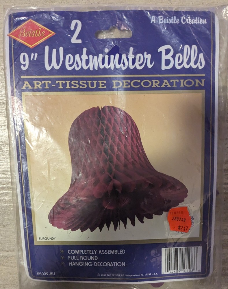 Burgandy Red Honeycomb Bells – NOS – 2 Beistle 9″ Party Wedding Christmas