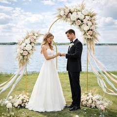 6FT+5FT Gold Metal Arch Backdrop Stand 2-Piece Set for Wedding Party Decor