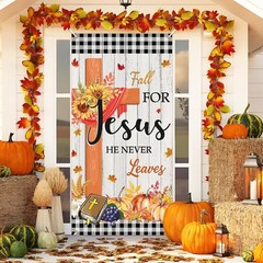 Large Fall Party Door Cover Banner for Jesus – Pumpkin Backdrop Sign, Thanksg…
