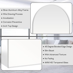 24″ x 36″ Silver Arched Mirror, Modern Aluminum Alloy Metal Frame, Arch Bathr…