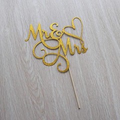 Gold Glitter Mr & Mrs Cake Topper – Wedding, Engagement, Wedding Anniversary …