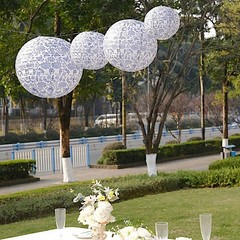 8 White Blue Chinoiserie Floral Print Hanging Paper Lanterns Party Decorations