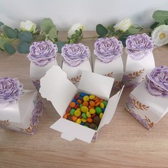 25 Lavender Peony Floral Top Party Favor Boxes Lilac Wedding Party Events