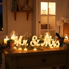 Rustic Light-Up Mr & Mrs Wedding Table Sign – 31in Wooden Letters, Anniversary D