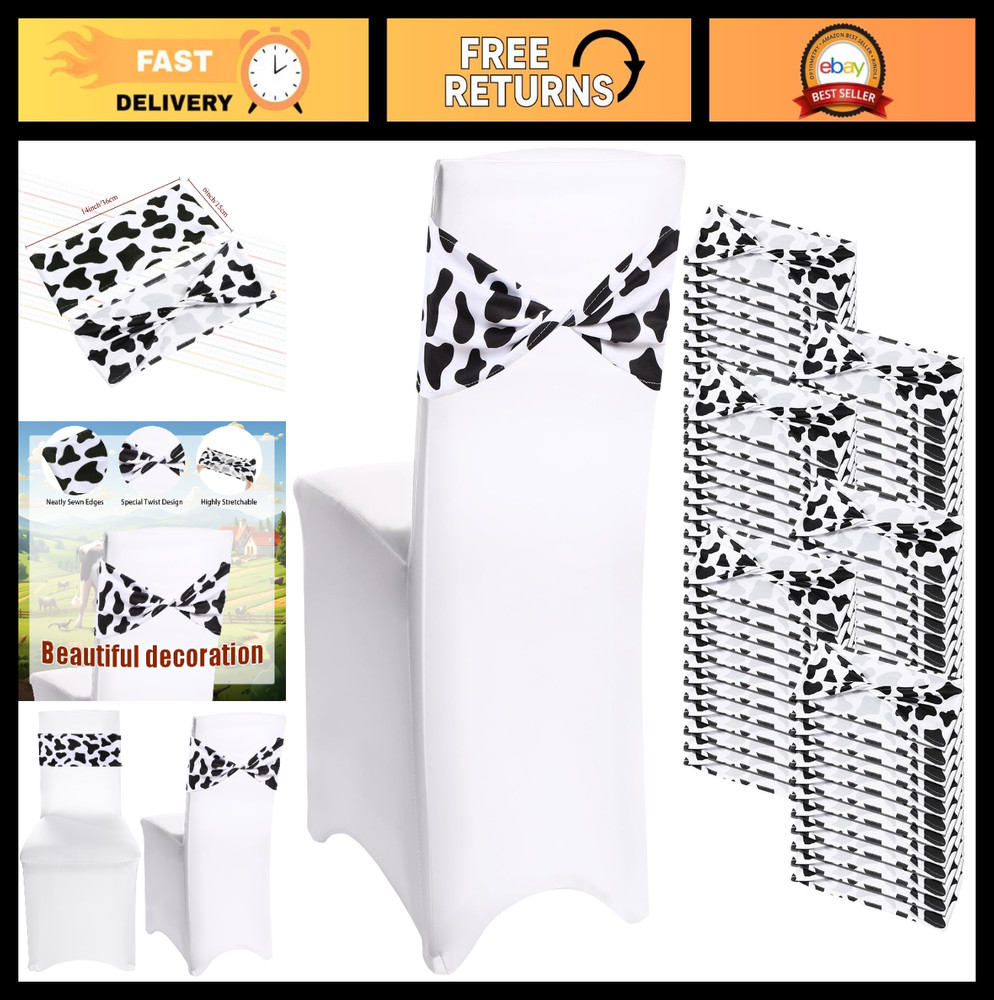 72 Pcs Cow Stripe Chair Sashes – Elastic Animal Print Bands for Safari Party Dec