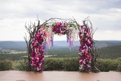 Full Floral Arrangement Arch with Flowers and Gold Stand (Branches not included)
