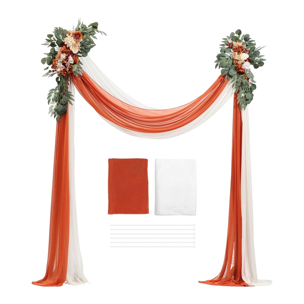 Uimoso Orange Floral Wedding Arch Kit with Two Flower Arrangements and Drapes
