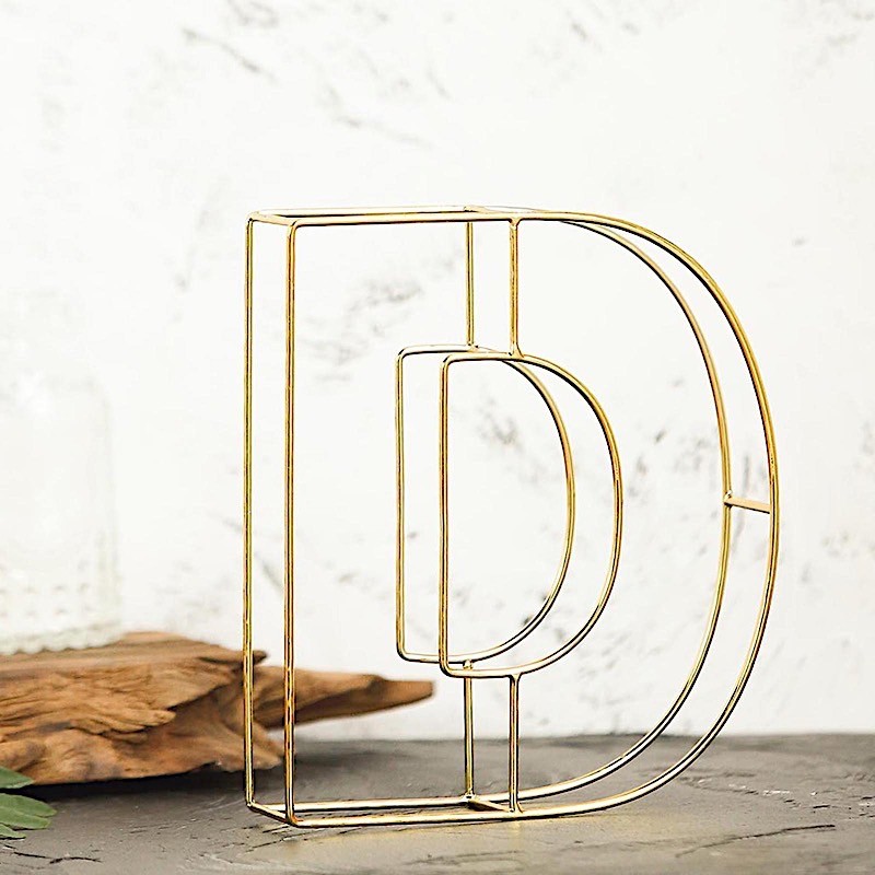 GOLD 8″ tall 3D Metal Wire Letter D Party Wedding Reception Backdrop Supplies