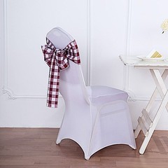 10 Burgundy on White Gingham Buffalo Plaid Polyester CHAIR SASHES Decorations