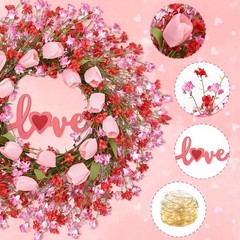 22IN Valentines Day Wreath Decorations, Wreath for Front Door, Pink Tulip Val…