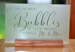 Bubbles Wedding Sign Bubbles of good wishes for the Mr. & Mrs ~ with stand
