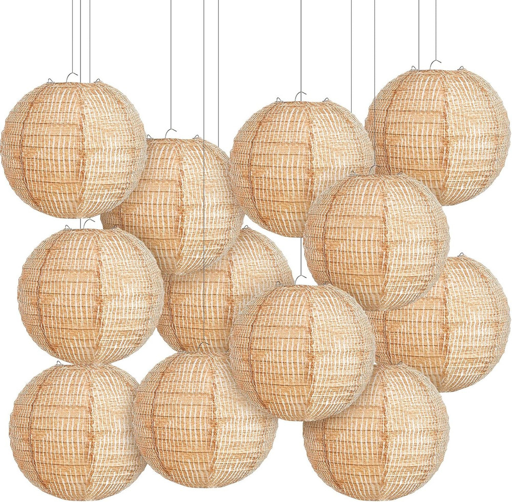 12 Pcs Print Burlap Paper Lanterns round Chinese Paper Lanterns Farmhouse Boho C