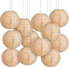 12 Pcs Print Burlap Paper Lanterns round Chinese Paper Lanterns Farmhouse Boho C