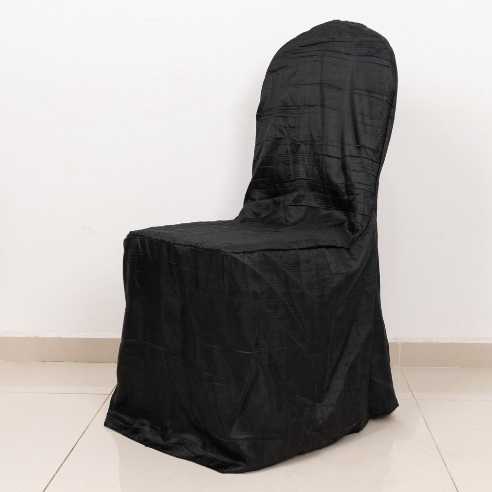 BLACK Crinkle Crushed Taffeta Banquet CHAIR COVER Party Wedding Events Decor