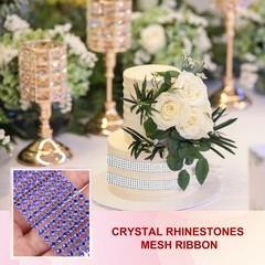 1.5″x10 Yard Crystal Rhinestones Mesh Ribbon Blue (4mm)