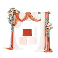 Uimoso Orange Floral Wedding Arch Kit with 2 Flower Arrangements and 3 Drapes