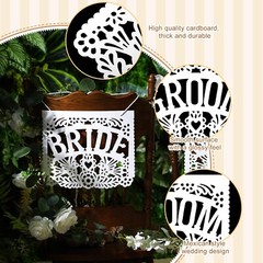 Mexican Wedding Decorations White Papel Picado Bride and Groom Chair Signs Me…