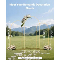 Set of 3 Gold Metal Wedding Arch Backdrop Stand 7.2ft 6.6ft 6ft