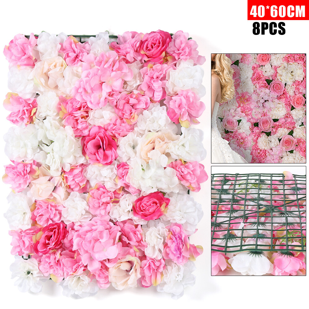 8xArtificial Rose Flower Wall Panel Artificial Silk Wedding Valentines Day Decor