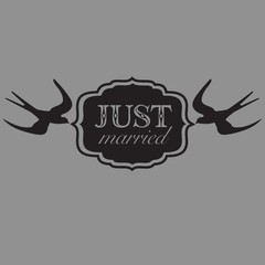 Just Married with Doves Wedding Wall Decor Vinyl Sticker Decal 13.5″h x 36″w