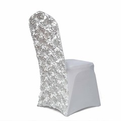 Silver Satin Rosette SPANDEX Stretchable Banquet CHAIR COVER Light Gray