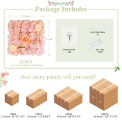 FUHSY Pink 3D Flower Wall Panels 12PCS 15x15in Wedding Party Backdrop Decor