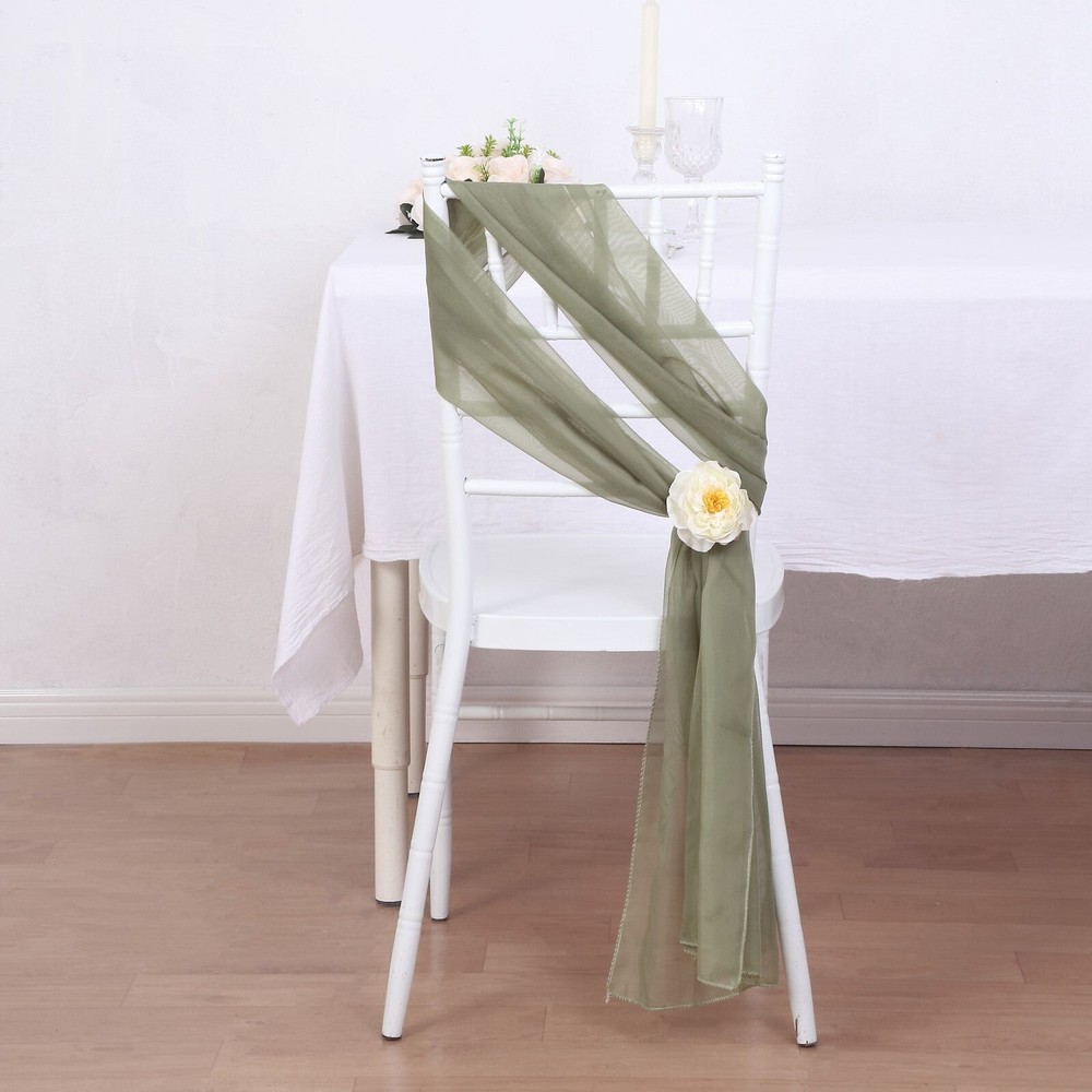 10 DUSTY SAGE Premium Chiffon Wide CHAIR SASHES Wedding Party Reception