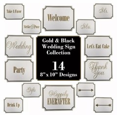 New Simplicity 14 Piece Gold & Black Wedding Sign Set