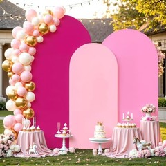 Set of 3 Arch Backdrop Covers(6ft, 5ft, 6FT,5FT,4FT Light Pink+Pink+Hot Pink