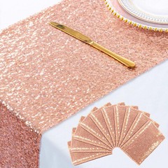 10Pc 12”x108” Rose Gold Sequin Table Runner Cover Tablecloths for Party Decor
