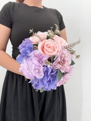 Blue & Blush Pink Wedding Bridal Bouquet, Silk Flower Bouquet, Lavender Wedding