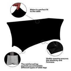 IVAPUPU 4FT Spring Table Cloth for Rectangular Fitted Events Stretch Black Ta…