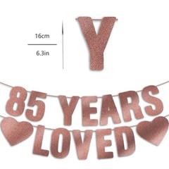 Pre-Strung 85th Birthday Banner – Rose Gold Glitter, Happy 85th Birthday Part…