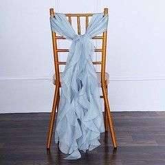 Dusty Blue Premium CHAIR COVER with Curly Chiffon Ruffled SASHES Wedding
