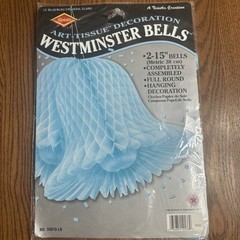 VTG 90s Beistle Westminster Wedding Bells 2 15 In Honeycomb Decor Light Blue USA