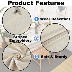 Rustic Striped Embroidery Oval Tablecloth, Openwork Heavy Weight Linen Wrinkl…