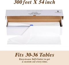 54 Inch X 300 Feet Plastic Table Cloths W/ Cutter Box White Disposable Table
