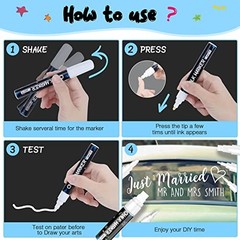 White Liquid Chalk Pens, Window Markers for Glass Washable, 6 White (5 Size)